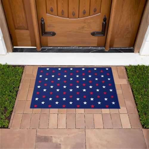 Patriotic red white and navy blue stars pattern doormat