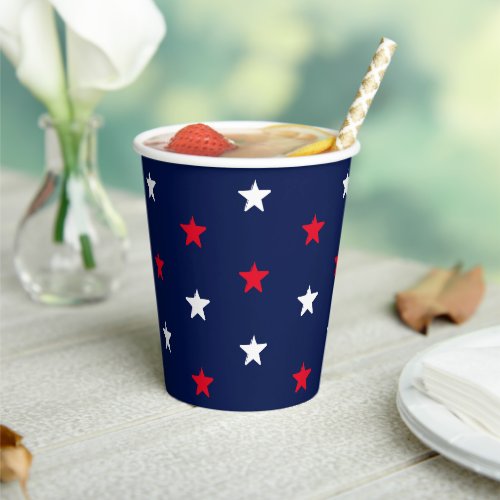 Patriotic Red white and navy blue stars pattern Paper Cups