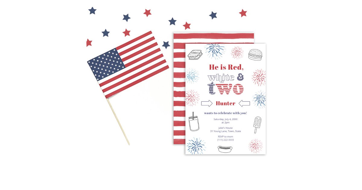 Patriotic Red White and Two 2nd Birthday Party BBQ Invitation | Zazzle