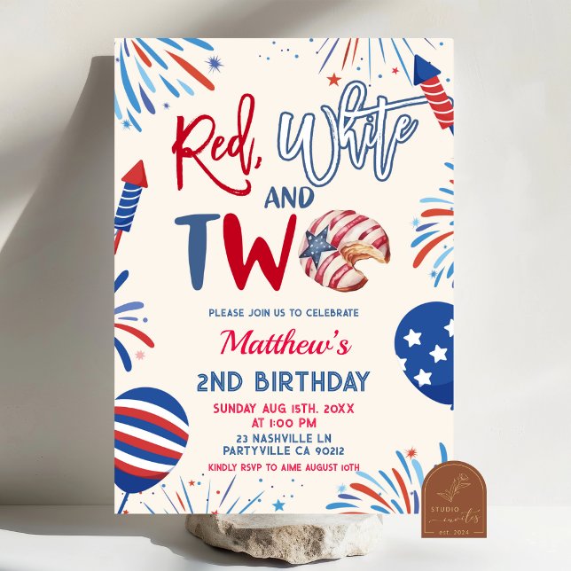 Patriotic red white and two birthday invitation (Creator Uploaded)