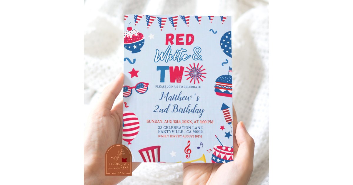 Patriotic Red White and Two Birthday Invitation | Zazzle