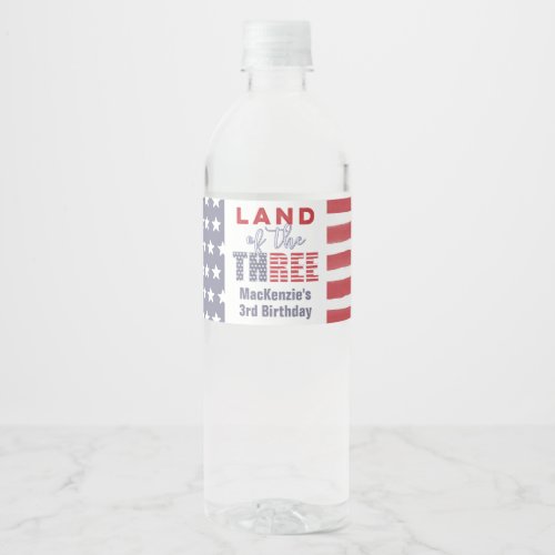 Patriotic Red White Blue 3rd Birthday Party Water Bottle Label