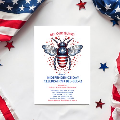 Patriotic Red White Blue 4th July Barbeque Party Invitation