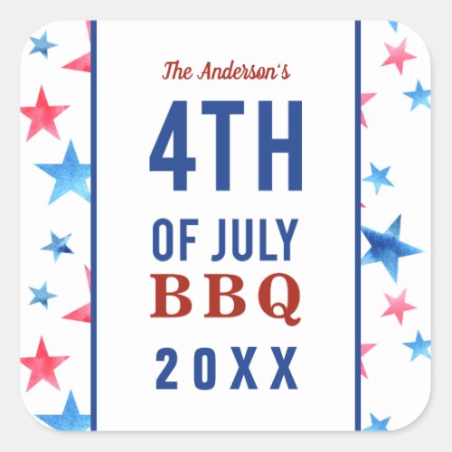 Patriotic Red White  Blue 4th of July bbq America Square Sticker