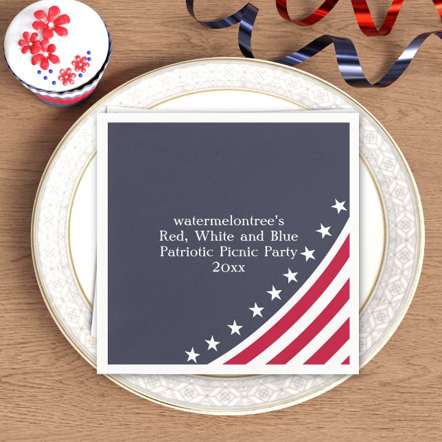 Patriotic Red White Blue 4th of July BBQ Napkins (Stars and Stripes! Patriotic paper napkin with space for your party!)