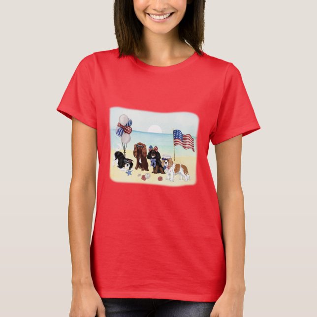 Patriotic, Red, White, Blue, 4th of July Cavaliers T-Shirt (Front)