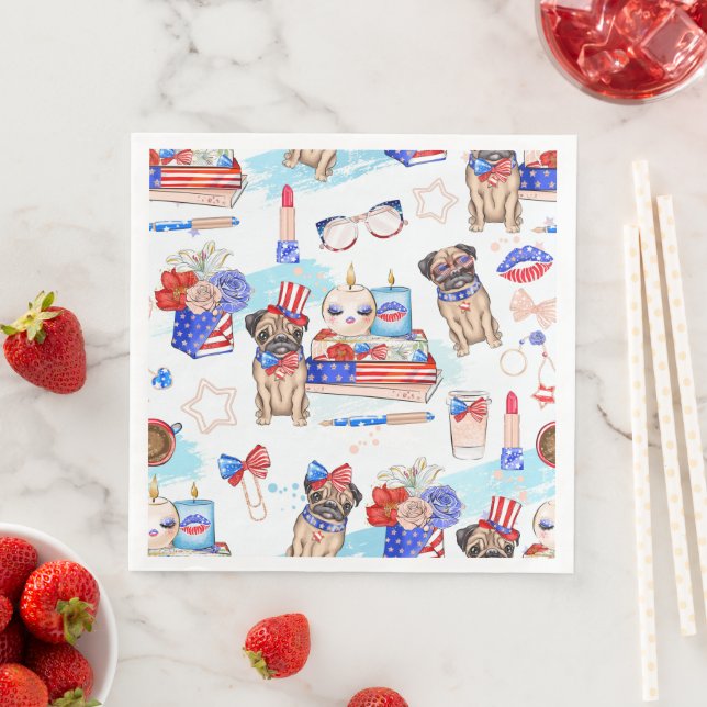 PATRIOTIC RED WHITE BLUE 4TH OF JULY ITEMS PAPER DINNER NAPKINS (Insitu)