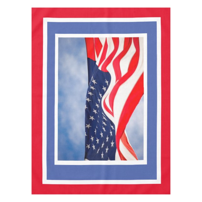 Patriotic Red White Blue 4th of July Tablecloth (Front)