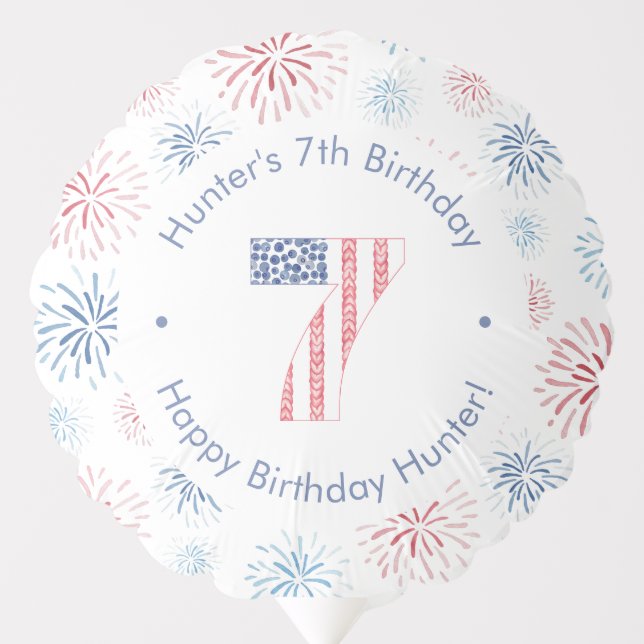 Patriotic Red White Blue 7th Birthday Party Balloon (Front)
