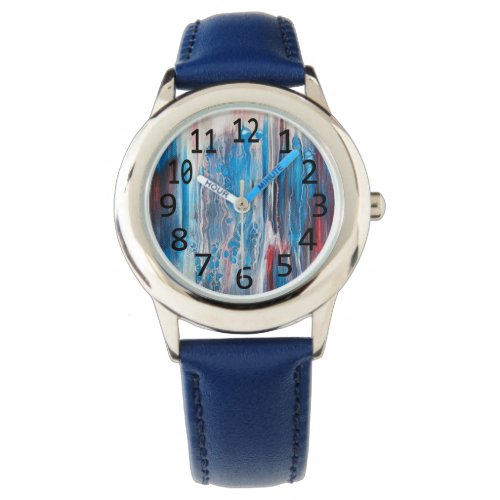 Patriotic Red White Blue Abstract Painting Watch