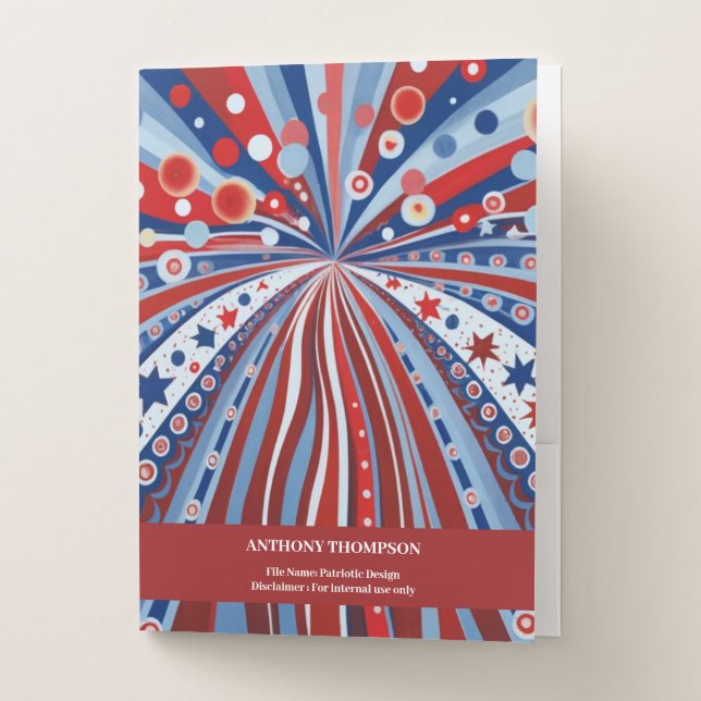Patriotic Red White & Blue Abstract Pocket Folder (Front)
