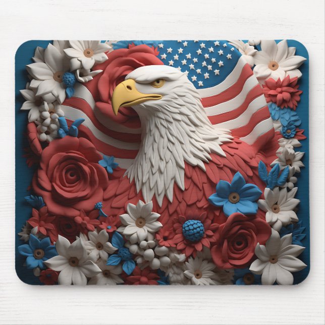 PATRIOTIC RED WHITE BLUE AMERICAN BALD EAGLE MOUSE PAD (Front)