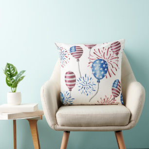 PATRIOTIC RED WHITE BLUE AMERICAN BALLOONS THROW PILLOW
