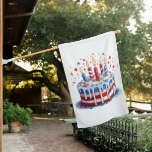 PATRIOTIC RED WHITE BLUE AMERICAN BIRTHDAY CAKE HOUSE FLAG