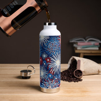 PATRIOTIC RED WHITE BLUE AMERICAN FIREWORKS WATER BOTTLE