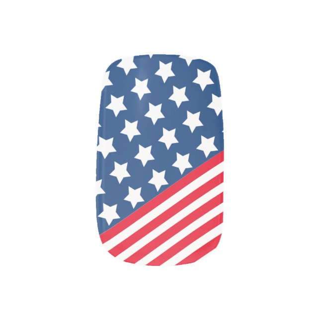 Patriotic Red White Blue American Flag Minx Nail Art (Left Thumb)