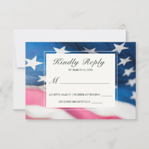 Patriotic Red White Blue American Flag Wedding RSVP Card