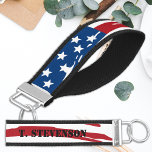 Patriotic Red White Blue American Flag Wrist Keychain<br><div class="desc">Patriotic Red White Blue American Flag Keychain. These patriotic keychains are perfect for all branches of the military. A wonderful gift to new army basic training and boot camp graduates, or to include in thank you cards to military personnel. Personalize with name. COPYRIGHT © 2020 Judy Burrows, Black Dog Art...</div>