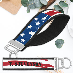 Patriotic Red White Blue American Flag Wrist Keychain