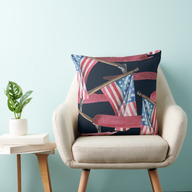 PATRIOTIC RED WHITE BLUE AMERICAN FLAGS THROW PILLOW (Chair)