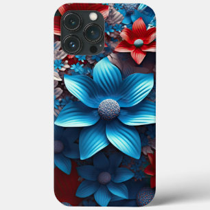 PATRIOTIC RED WHITE BLUE AMERICAN FLOWERS iPhone 13 PRO MAX CASE