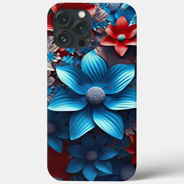 PATRIOTIC RED WHITE BLUE AMERICAN FLOWERS Case-Mate iPhone CASE (Back)