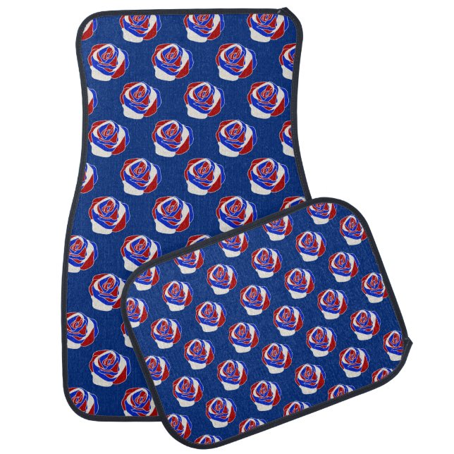PATRIOTIC RED WHITE BLUE AMERICAN ROSES CAR FLOOR MAT (Set)