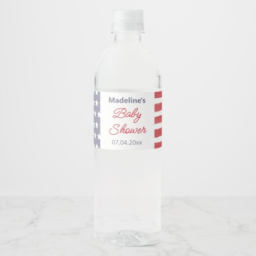 Patriotic Red White Blue Baby Shower Party Water Bottle Label