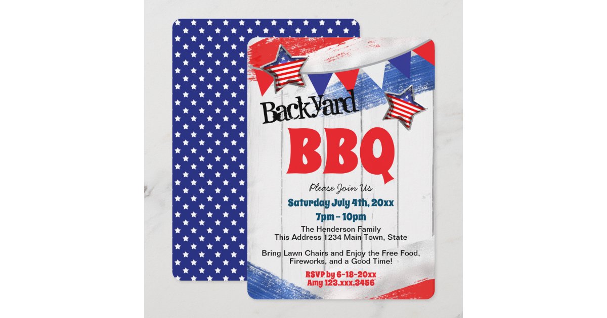 Patriotic Red White Blue Backyard BBQ Invitation | Zazzle