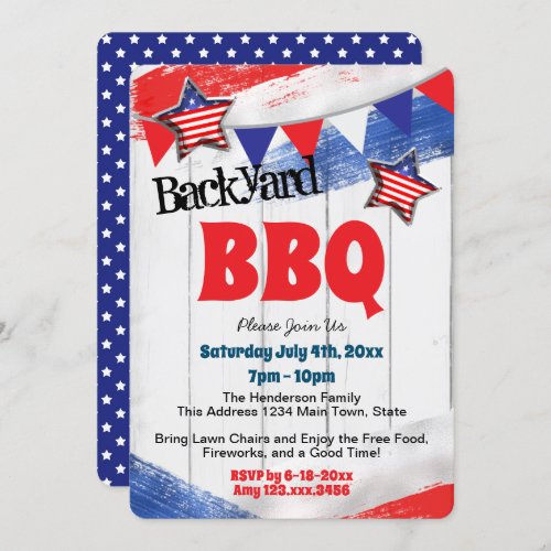 Patriotic Red White Blue Backyard BBQ Invitation