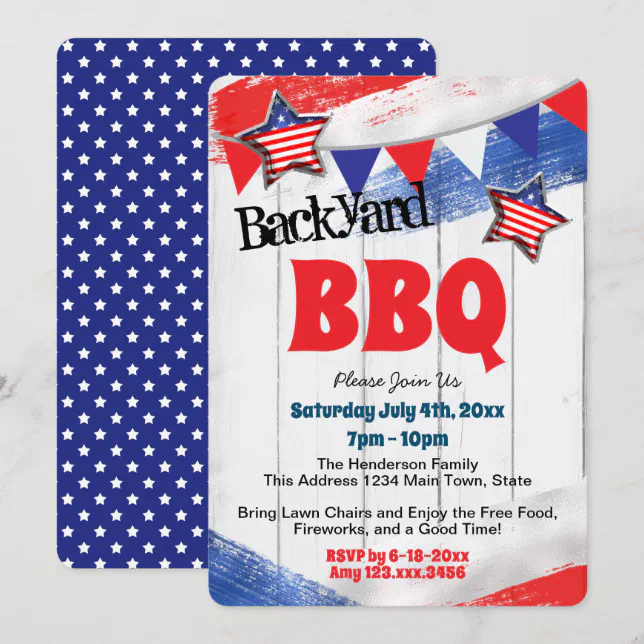 Patriotic Red White Blue Backyard BBQ Invitation | Zazzle