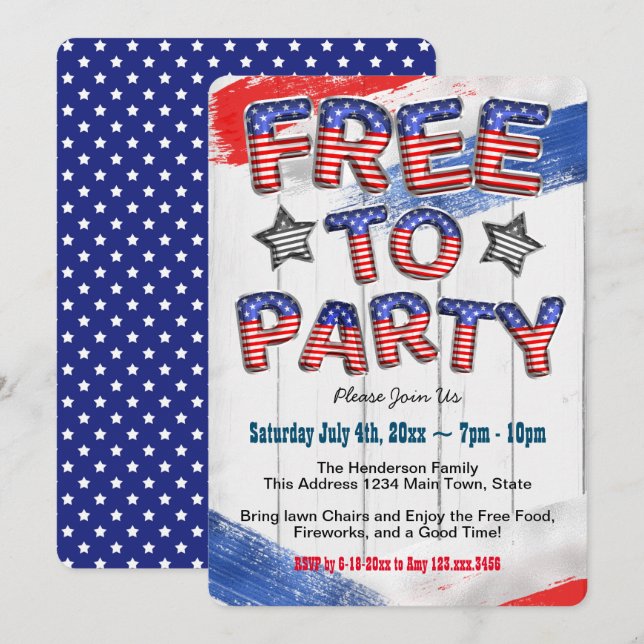 Patriotic Red White Blue Balloon 4th of July Party Invitation (Front/Back)