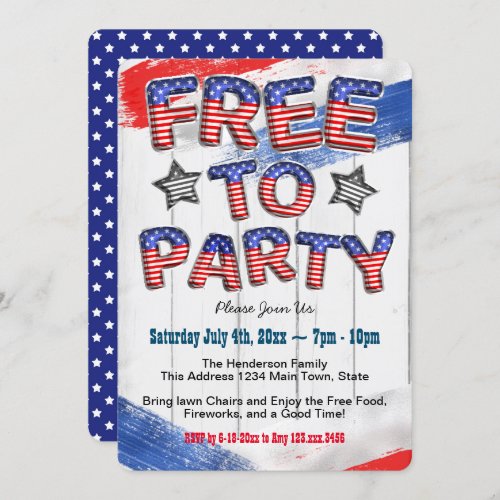 Patriotic Red White Blue Balloon 4th of July Party Invitation