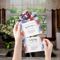 Patriotic red white blue balloons birthday rsvp