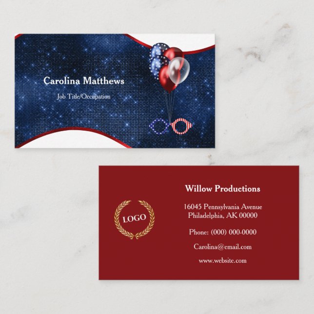 Patriotic Red White Blue Balloons Business Card (Front/Back)