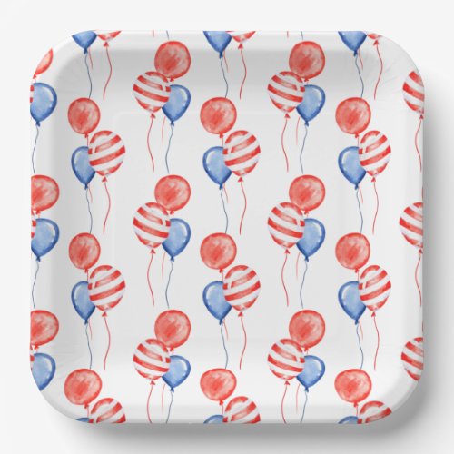 PATRIOTIC RED WHITE BLUE BALLOONS PAPER PLATES