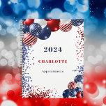 Patriotic red white blue black balloons name 2024 planner<br><div class="desc">A chic white background. Decorated with patriotic colored  balloons in red blue and white. Personalize and add a year,  name and a title. Red and blue text.</div>