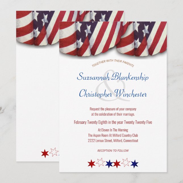 Patriotic Red White & Blue Bunting and Stars Invitation (Front/Back)