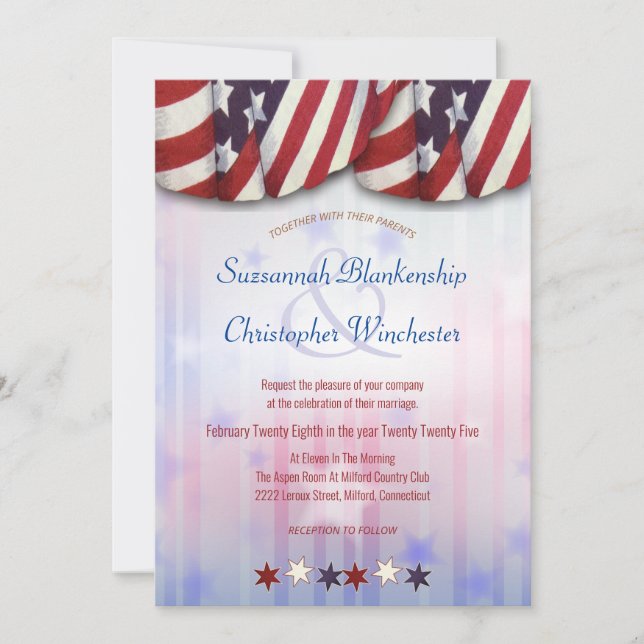Patriotic Red White Blue Bunting Background Stars  Invitation (Front)