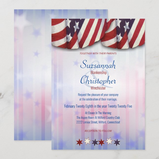 Patriotic Red White Blue Bunting Stars Background  Invitation (Front/Back)