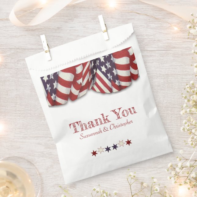 Patriotic Red White Blue Bunting Stars Thank You Favor Bag (Clipped)