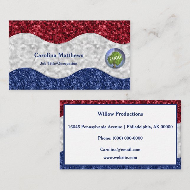 Patriotic Red White Blue Business Logo Business Card (Front/Back)