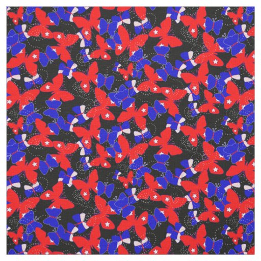 Patriotic Red White Blue Butterflies Fabric