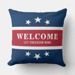 Patriotic Red White Blue Color Block Stars Throw Pillow