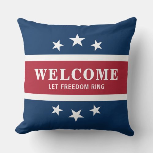 Patriotic Red White Blue Color Block Stars Throw Pillow