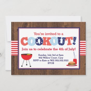 Patriotic Red  White & Blue Cookout Invitation by modernmaryella at Zazzle
