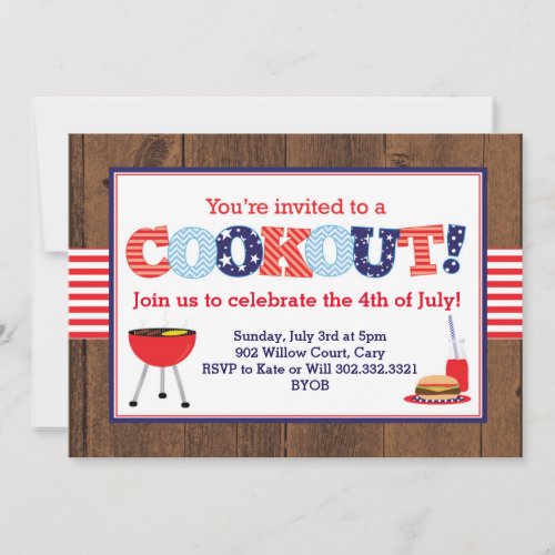 Patriotic Red White  Blue Cookout Invitation