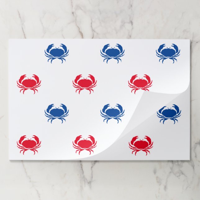 Patriotic red white blue crab pattern placemats (Folded)