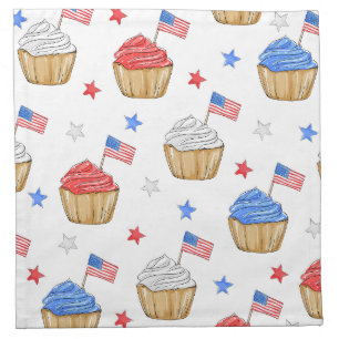 Patriotic Red White Blue Cupcake Flag Star Party Cloth Napkin