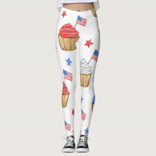 Patriotic Red White Blue Cupcake Flag Star Workout Leggings